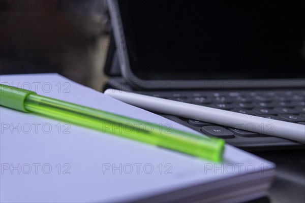 Close-up of a tablet with a keyboard