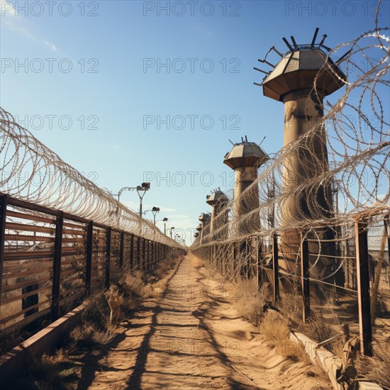 Fence a country border with barbed wire