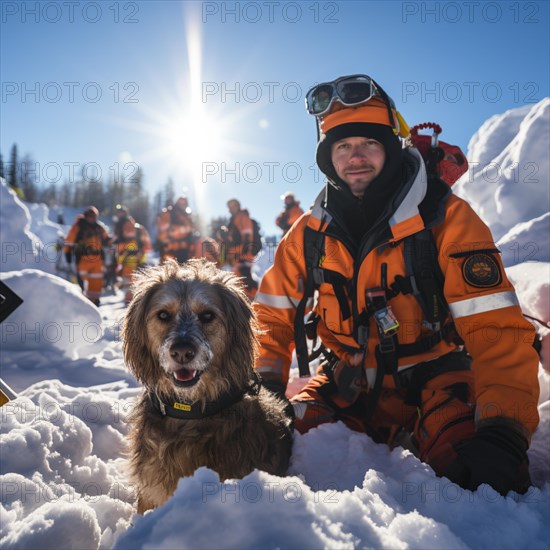 Helpers use evacuation aids to search for people buried in an avalanche