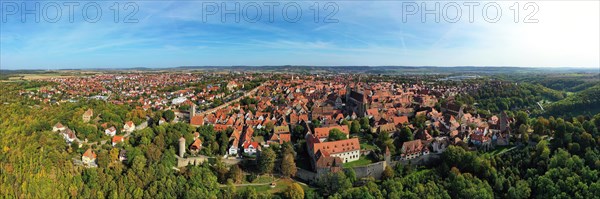 Aerial view of Rothenburg ob der Tauber with a view of the historic old town. Rothenburg ob der Tauber