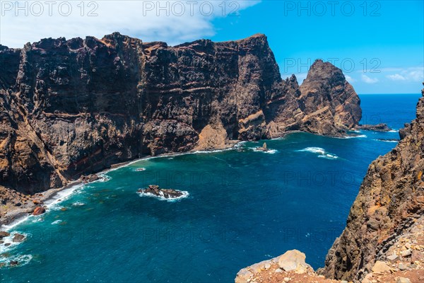 Beach and natural cove at Ponta de Sao Lourenco in summer