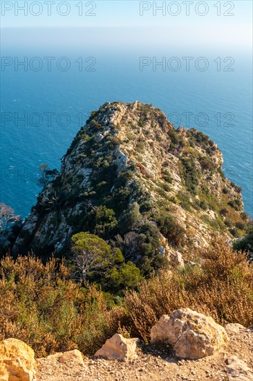 Views at the Mirador de Carabineros in the Penon de Ifach Natural Park in the city of Calpe