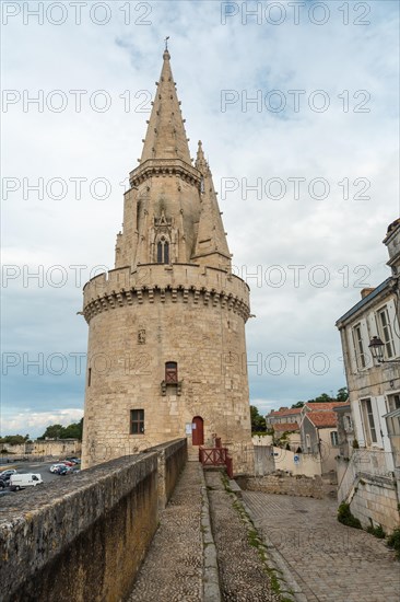 The Lantern Tower of La Rochelle in the medieval old town. La Rochelle is a coastal city in southwestern France