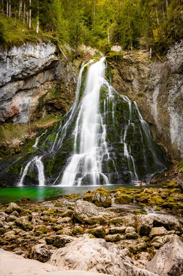 Huge waterfall in autumn