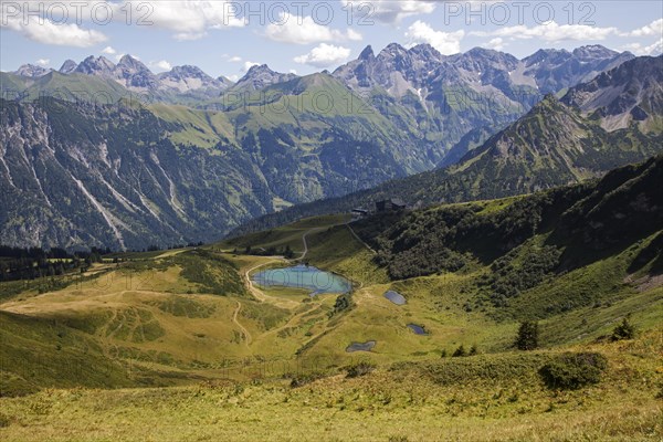 View from the Fellhorn ridge of Schlappoldsee and the Allgaeu Alps