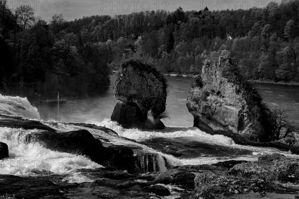 Rhine Falls and Swiss Flag at Neuhausen in Schaffhausen