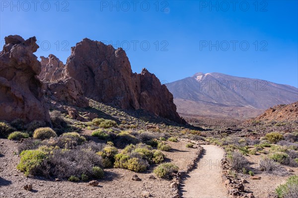 Lunar landscape between Roques de Gracia and Roque Cinchado in the natural area of Teide in Tenerife