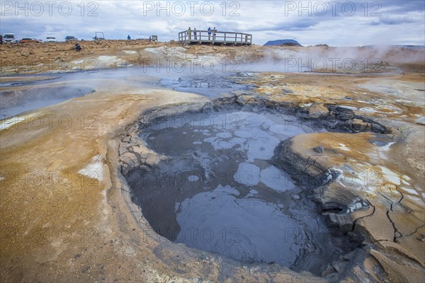 Beautiful landscape in the Myvatn park with reservoirs of water and boiling sulfur. Iceland