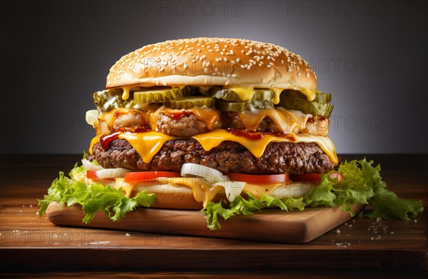 Fresh cooked delicious double cheeseburger with all the fixings. generative AI