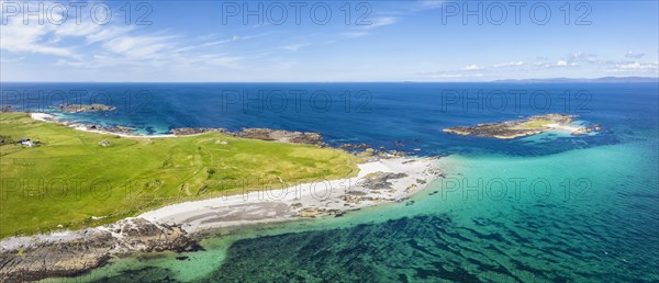 Aerial panorama of the sandy White Strand of the Monks and Traigh An T-Suidhe top left