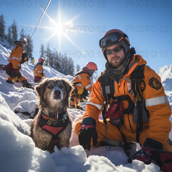 Helpers use evacuation aids to search for people buried in an avalanche