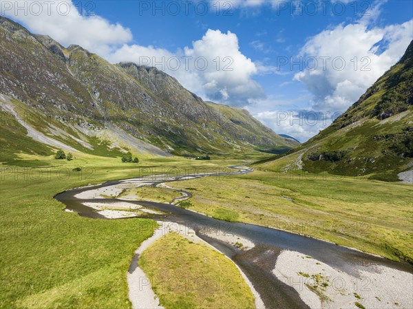 Aerial view of the western part of Glen Coe with the River Coe