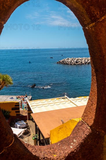 View of the beach from the fort Forte de Sao Tiago in Funchal beach. Madeira