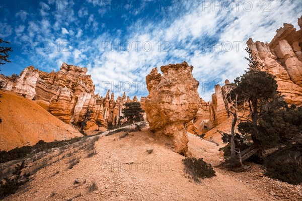 End of the trail with the queen above the stone at Queens Garden Trail in Bryce National Park