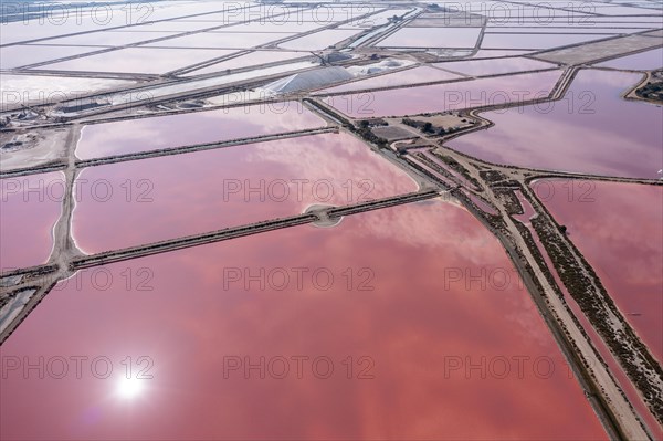 Aerial view of the salt pans of Aigues Mortes