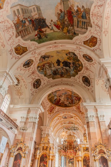 Monumental paintings of the frescoes in the vault of Saint-Maurice Abbey Church. Ebersmunster