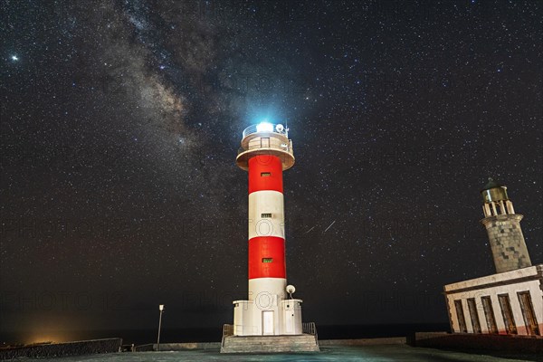 Fuencaliente lighthouse with the milky way on the route of the volcanoes south of the island of La Palma