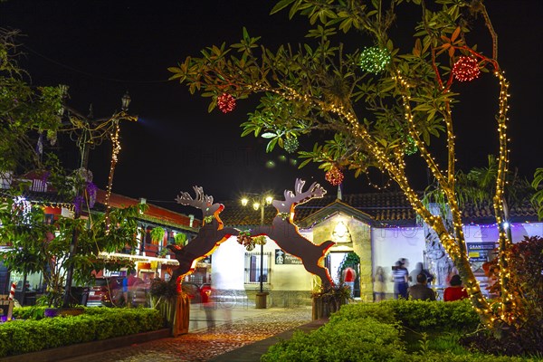 The beautiful church at night from Copan Ruinas from the square. Honduras