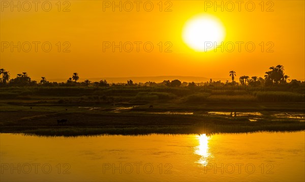 Sunset panoramic sailing on the Nile river cruise. Egypt. Sailing from Luxor to Aswan