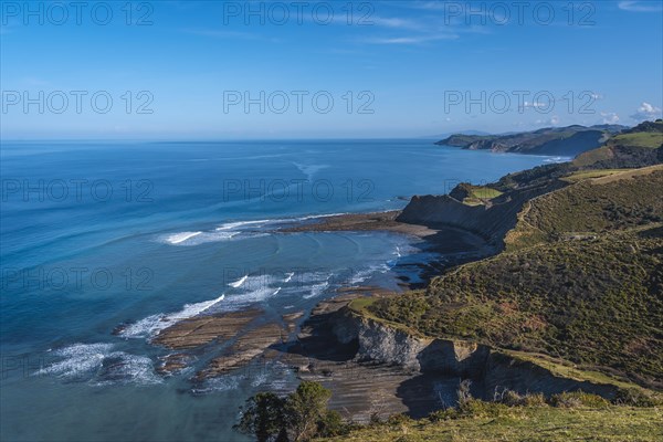 Vista towards Zumaia walking along the coast from Deba to Zumaia. Basque Country