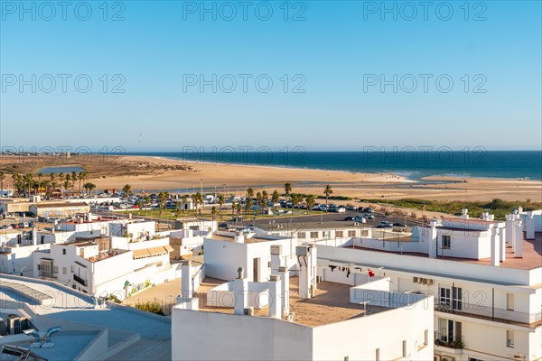 Aerial view of the Bateles beach in Conil de la Frontera from the Torre de Guzman