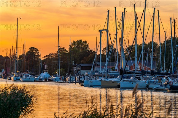 Sailing yachts in a marina on the river Ryck