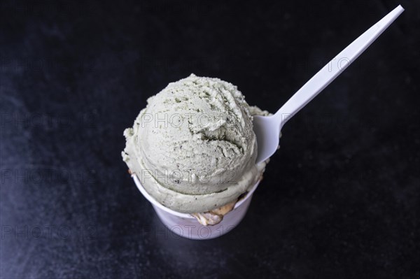 Detail view from above of pistachio ice cream