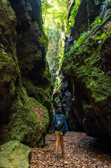 Strange access to enter the canyon of the natural park of Los Tinos on the northeast coast on the island of La Palma