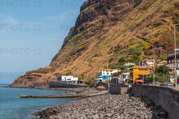 Beautiful stone beach in Paul do Mar in summer in the east of Madeira. Portugal