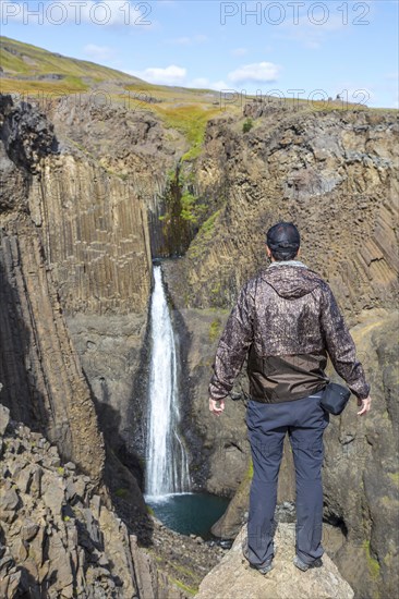 The last waterfall that descends from Hengifoss in Iceland from above