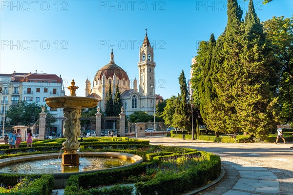 San Manuel y San Benito Parish seen from the Retiro Park in the city of Madrid. Spain in summer