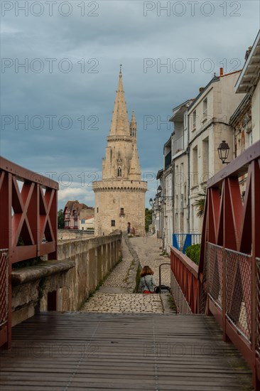 The Lantern Tower of La Rochelle in the medieval old town. La Rochelle is a coastal city in southwestern France