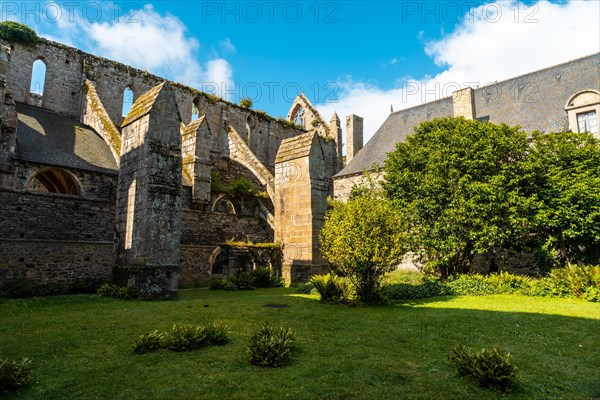 Walls of the ruined church of Abbaye de Beauport in the village of Paimpol