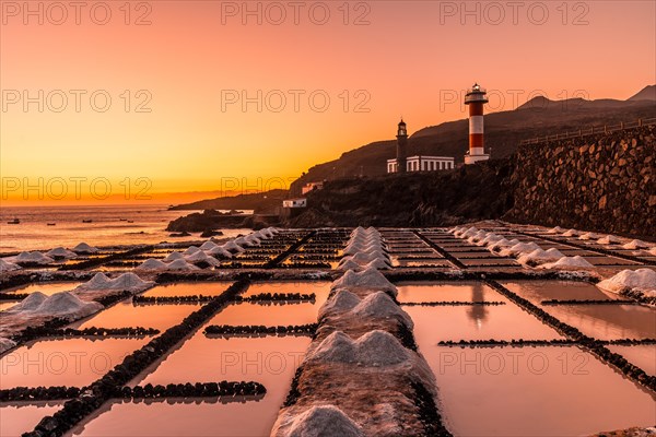 Sunset at the Fuencaliente Lighthouse on the route of the volcanoes south of the island of La Palma