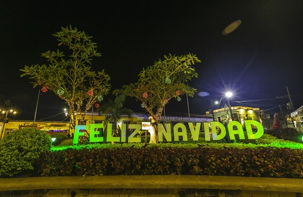 The beautiful church at night from Copan Ruinas from the square. Honduras