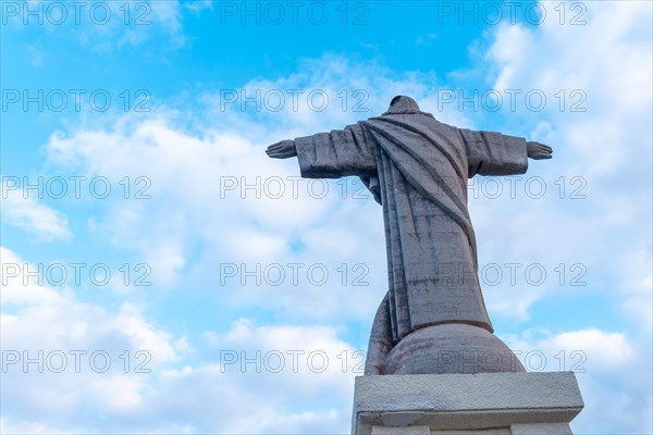 Sculpture detail of Mirador de Cristo Rei at sunset in Funchal in summer