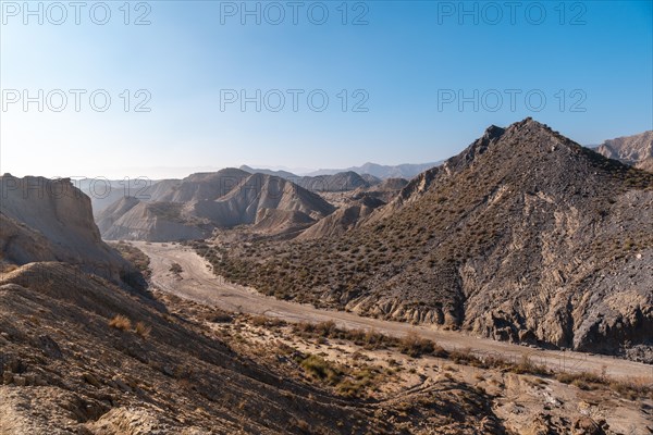 Beautiful trail in the canyon on Rambla de Lanujar in the Tabernas desert