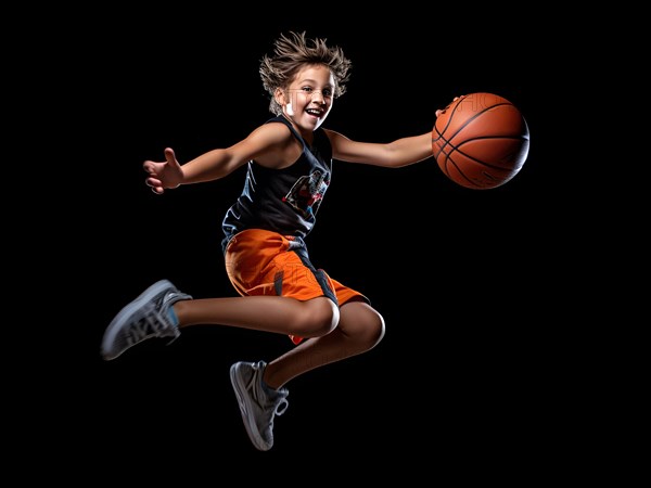 Young boy playing basketball