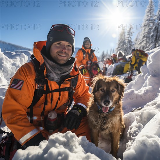 Helpers use evacuation aids to search for people buried in an avalanche