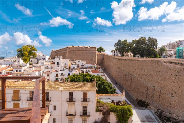 Beautiful view of the city from the castle wall of the city of Ibiza