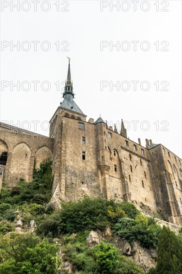 Interiors and walls of the famous Mont Saint-Michel Abbey in the Manche department