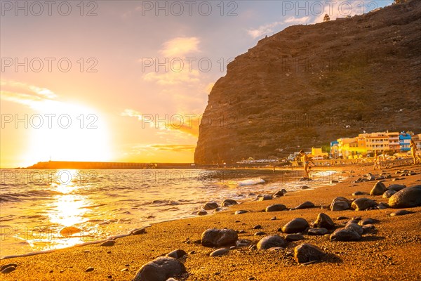 The beach at sunset of Puerto de Tazacorte on the island of La Palma