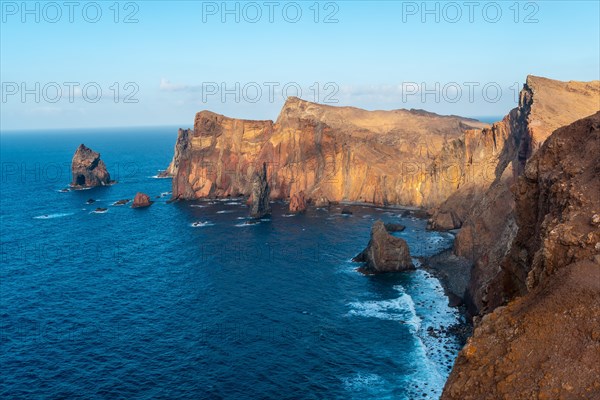 Ponta de Sao Lourenco coastline landscape of rock formations in summer