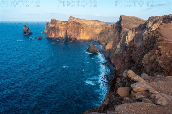 Landscape of Ponta de Sao Lourenco on the coast of rock formations in summer