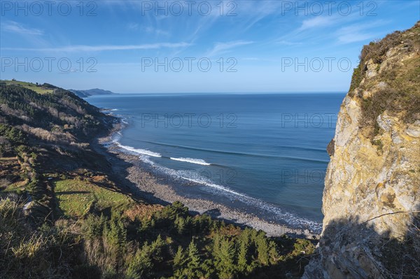 Vista towards Zumaia walking along the coast from Deba to Zumaia. Basque Country