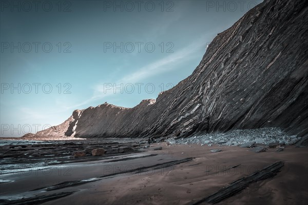 The hidden face of the Geopark in Sakoneta in Deba at low tide. Basque Country