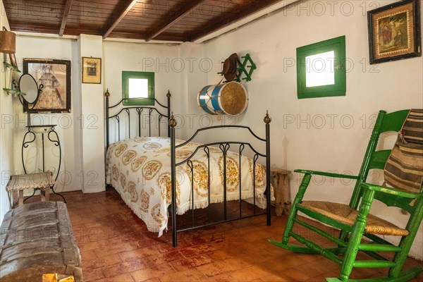 Interior of an old hut and a room in the Donana Natural Park