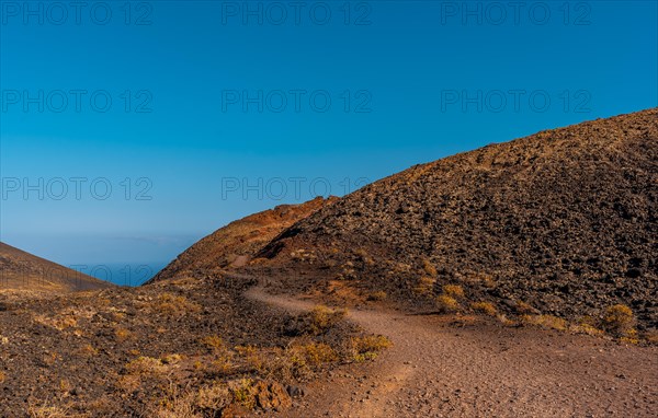 Trail reaching the Crater of the Teneguia volcano from the route of the volcanoes