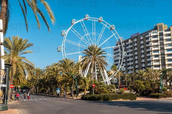 A ferris wheel in the Plaza de las Velas on the Rambla de Almeria in the city of Almeria