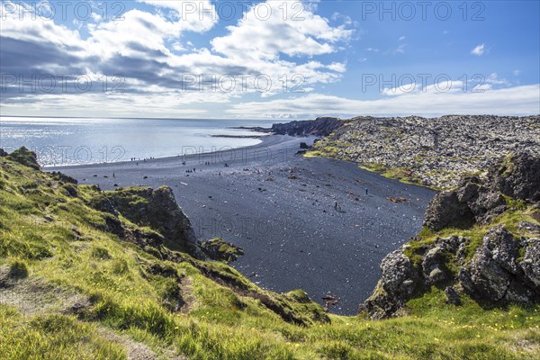 The giant black stone beach from above the Snaefellsnes coast. Iceland